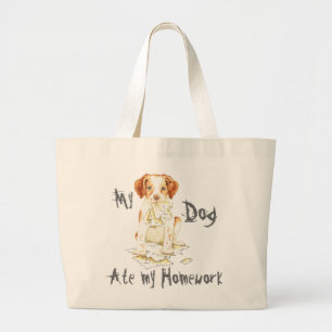 My Brittany Ate My Homework Large Tote Bag