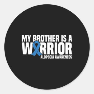 My Brother is a Warrior Blue Ribbon Alopecia Aware Classic Round Sticker
