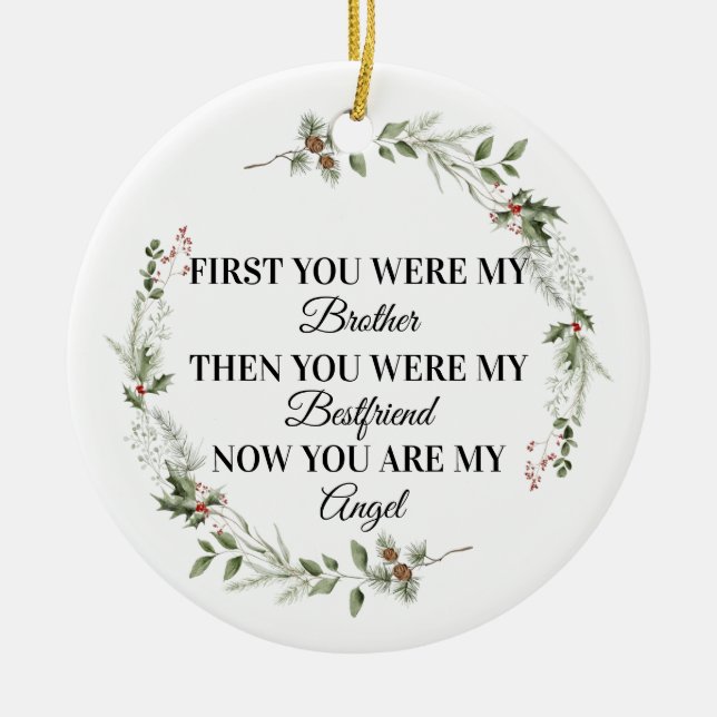My Brother, My Angel Ornament,Sentimental Memorial Ceramic Ornament (Front)