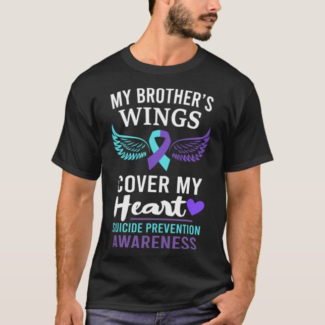 My Brother's Wings Cover Heart Suicide Awareness R T-Shirt (Front)
