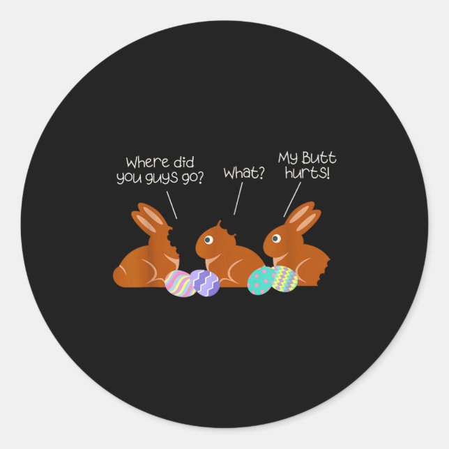 My Butt Hurts Chocolate Bunny Easter Funny  Classic Round Sticker (Front)