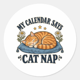 My Calendar Says Cat Nap Sleeping Ginger Cat Classic Round Sticker