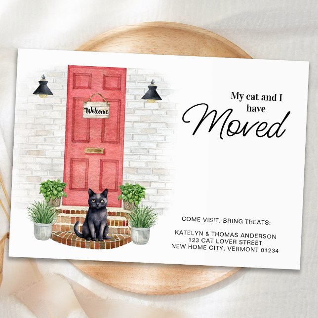 My Cat and I Have Moved Front Red Door Moving  Announcement Postcard (Creator Uploaded)