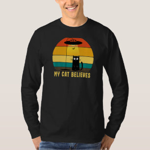 My Cat Believes Ufo Alien Abduction Retro Sunset T-Shirt