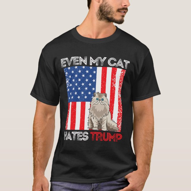 My Cat Hates Trump Against Trump American Flag Ret T-Shirt (Front)