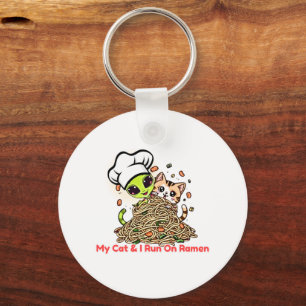 My Cat & I Run on Ramen Kawaii Art Keychain