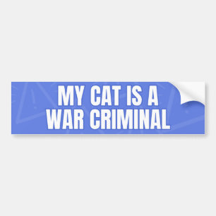 My Cat is a War Criminal - Funny, Cursed Meme Bumper Sticker