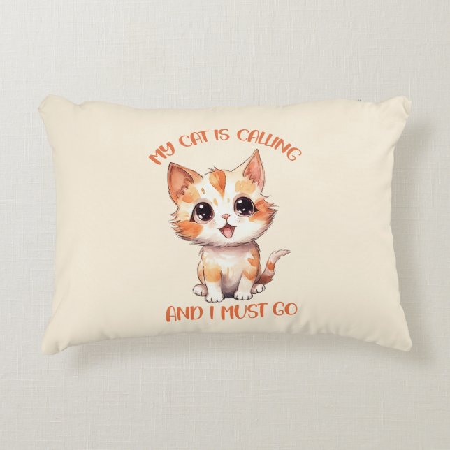 My Cat Is Calling Cute Orange Cat Accent Pillow (Front)