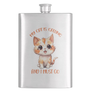My Cat Is Calling Cute Orange Cat Hip Flask