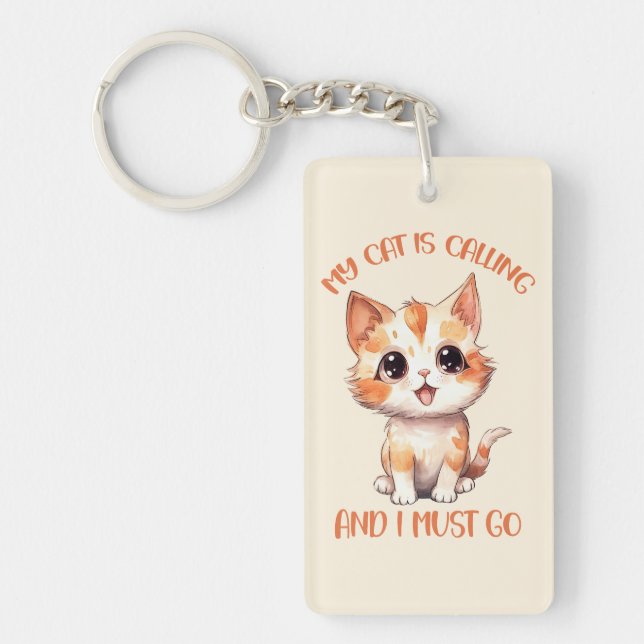 My Cat Is Calling Cute Orange Cat Keychain (Front)