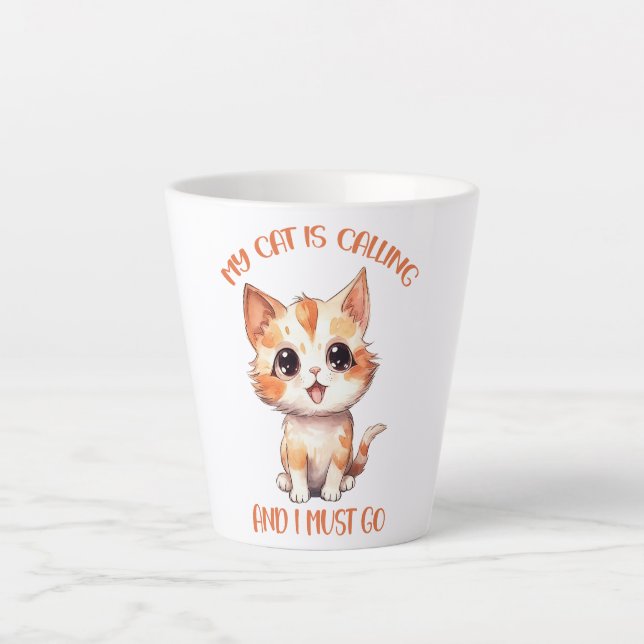 My Cat Is Calling Cute Orange Cat Latte Mug (Front)