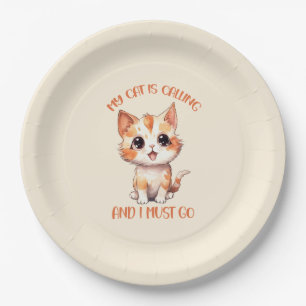 My Cat Is Calling Cute Orange Cat Paper Plate