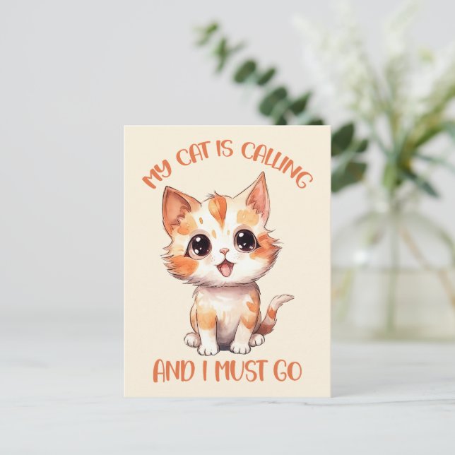 My Cat Is Calling Cute Orange Cat Postcard (Standing Front)