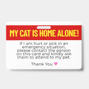 My Cat Is Home Alone Emergency Contact Card Badge