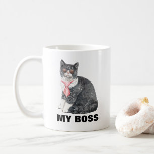 My cat is my boss sunglasses tie funny coffee mug