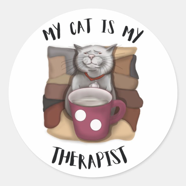 My Cat is My Therapist. Coffee Cat Classic Round Sticker (Front)