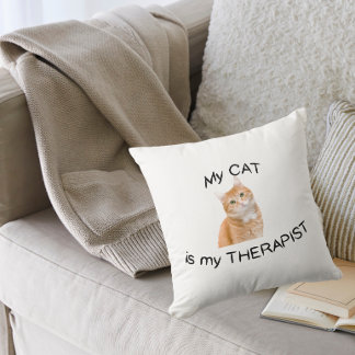 My Cat is my therapist Throw Pillow