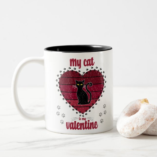 My Cat Is My Valentine | Cute valentine gift Two-Tone Coffee Mug (With Donut)
