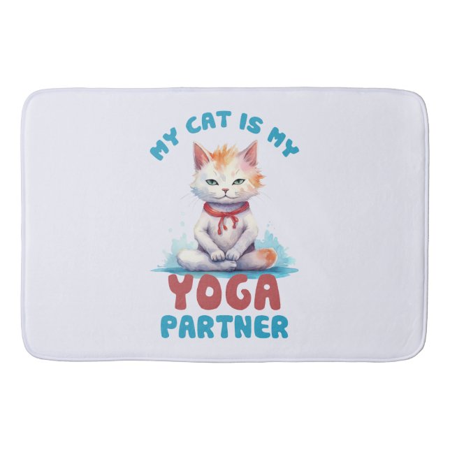 My Cat Is My Yoga Partner -Adorable Meditating Cat Bath Mat (Front)