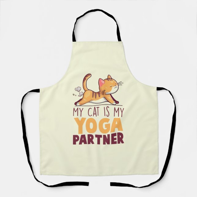 My Cat Is My Yoga Partner – Stretching Cat Apron (Front)