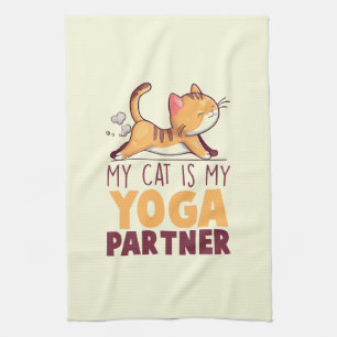 My Cat Is My Yoga Partner – Stretching Cat Kitchen Towel
