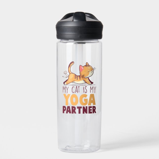 My Cat Is My Yoga Partner – Stretching Cat Water Bottle (Front)