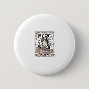 My Cat Is Player Two Cat Gamer Tech Vintage Vector 2 Inch Round Button