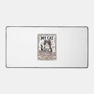 My Cat Is Player Two Cat Gamer Tech Vintage Vector Desk Mat