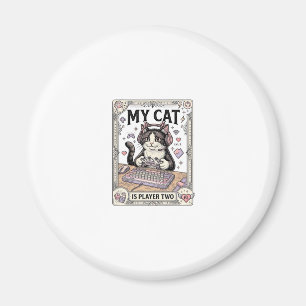My Cat Is Player Two Cat Gamer Tech Vintage Vector Magnet
