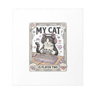 My Cat Is Player Two Cat Gamer Tech Vintage Vector Notepad