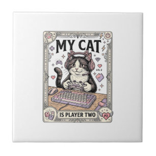 My Cat Is Player Two Cat Gamer Tech Vintage Vector Tile