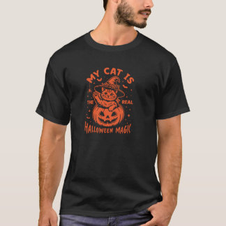 My cat is the real Halloween magic Funny Skeleton  T-Shirt