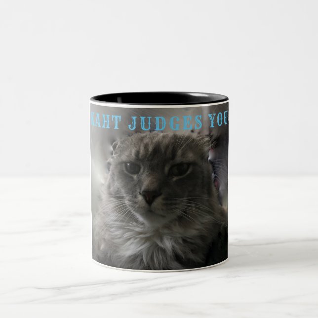 MY CAT JUDGES YOU Two-Tone COFFEE MUG (Center)