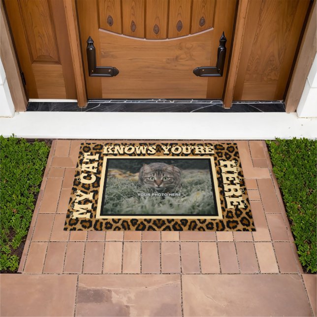 My Cat Knows You're Here Personalized Photo Doormat (Outdoor)