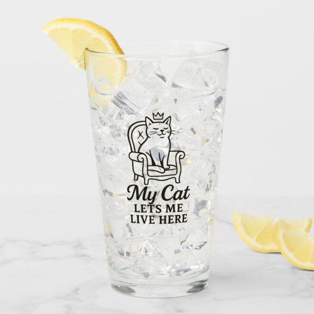 My Cat Lets Me Live Here – Funny Cat Lover Art Glass (Front Ice)