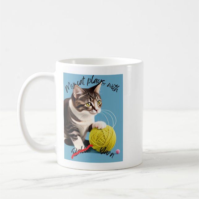 My cat plays with B**** - Yarn. funny mug (Left)