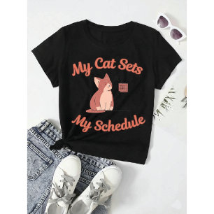 My Cat Sets My Schedule Funny WFH Boss Humor Tri-Blend Shirt
