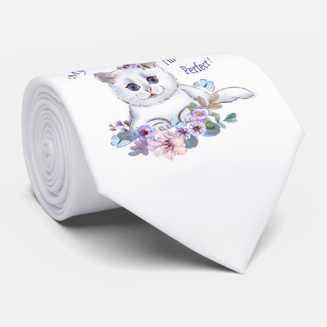 My Cat thinks I'm Perfect Cat Illustration Tie (Rolled)
