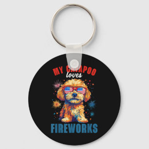 My Cavapoo Loves Fireworks 4th Of July Patriotic D Keychain