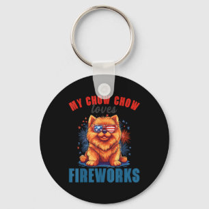 My Chow Chow Loves Fireworks 4th Of July Patriotic Keychain