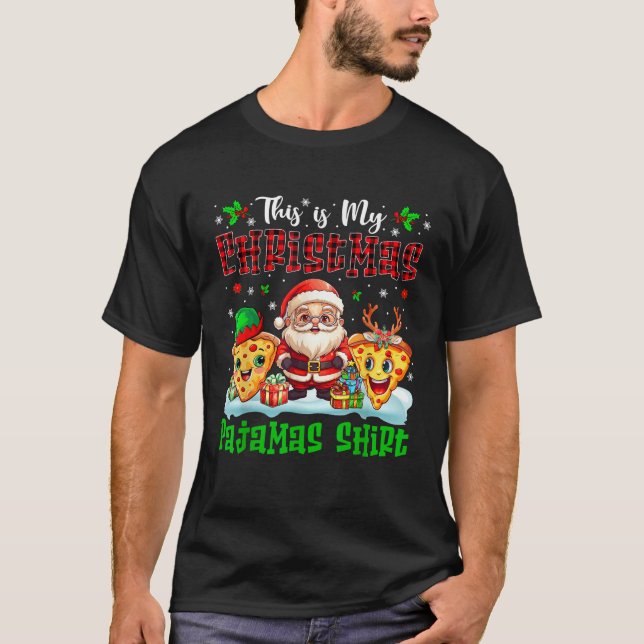 My Christmas Pyjamas Santa With Reindeer Elf Pizza T-Shirt (Front)