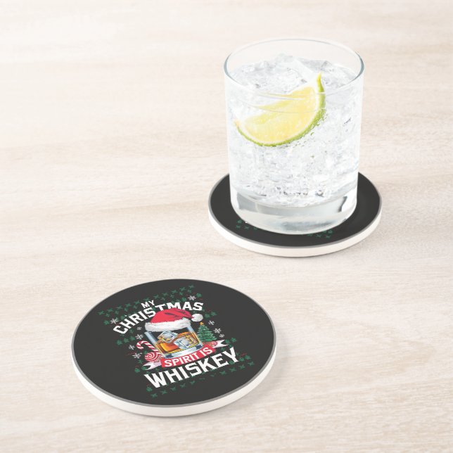 My Christmas Spirit Is Whiskey Ugly Sweater Xmas P Coaster (Side)