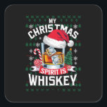 My Christmas Spirit Is Whiskey Ugly Sweater Xmas P Square Sticker<br><div class="desc">My Christmas Spirit Is Whiskey Ugly Sweater Xmas Pyjamas</div>