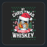 My Christmas Spirit Is Whiskey Ugly Sweater Xmas P Square Sticker<br><div class="desc">My Christmas Spirit Is Whiskey Ugly Sweater Xmas Pyjamas</div>
