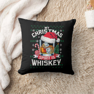 My Christmas Spirit Is Whiskey Ugly Sweater Xmas P Throw Pillow