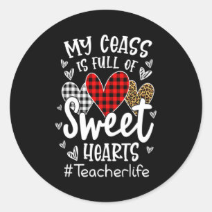 My Cl Is Full Of Heart Red Plaid Leopard Valent  Classic Round Sticker