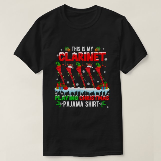 My Clarinet Playing Christmas Pajama Group Santa R T-Shirt (Design Front)