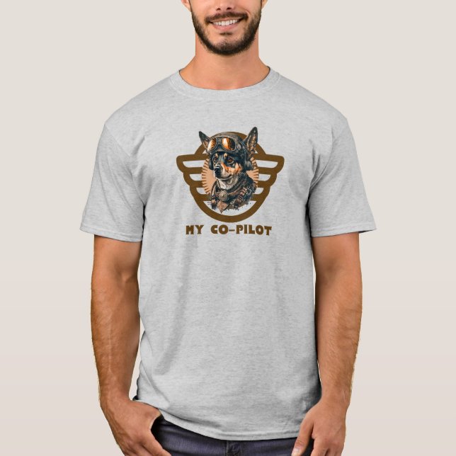 My Co-Pilot typography & Dog Pilot,Aviation Simple T-Shirt (Front)