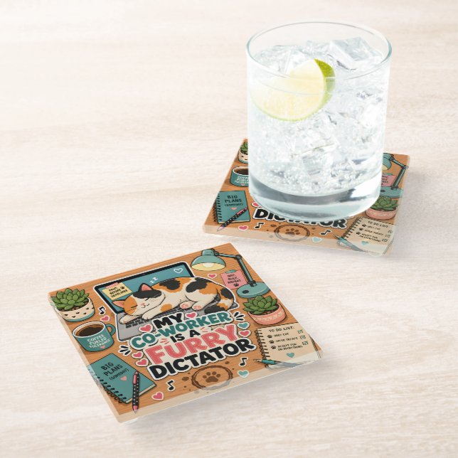 My Co-Worker Is A Furry Dictator Glass Coaster (Angled)