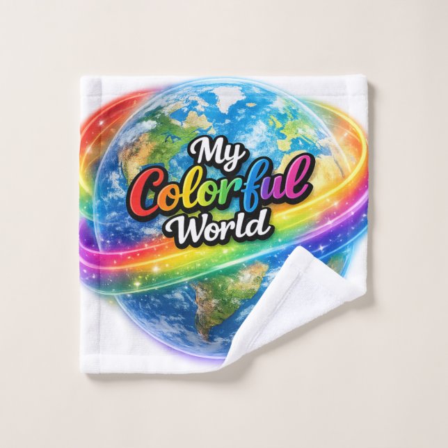 My Colorful World Rainbow Globe Bath Towel Set (Wash Cloth)